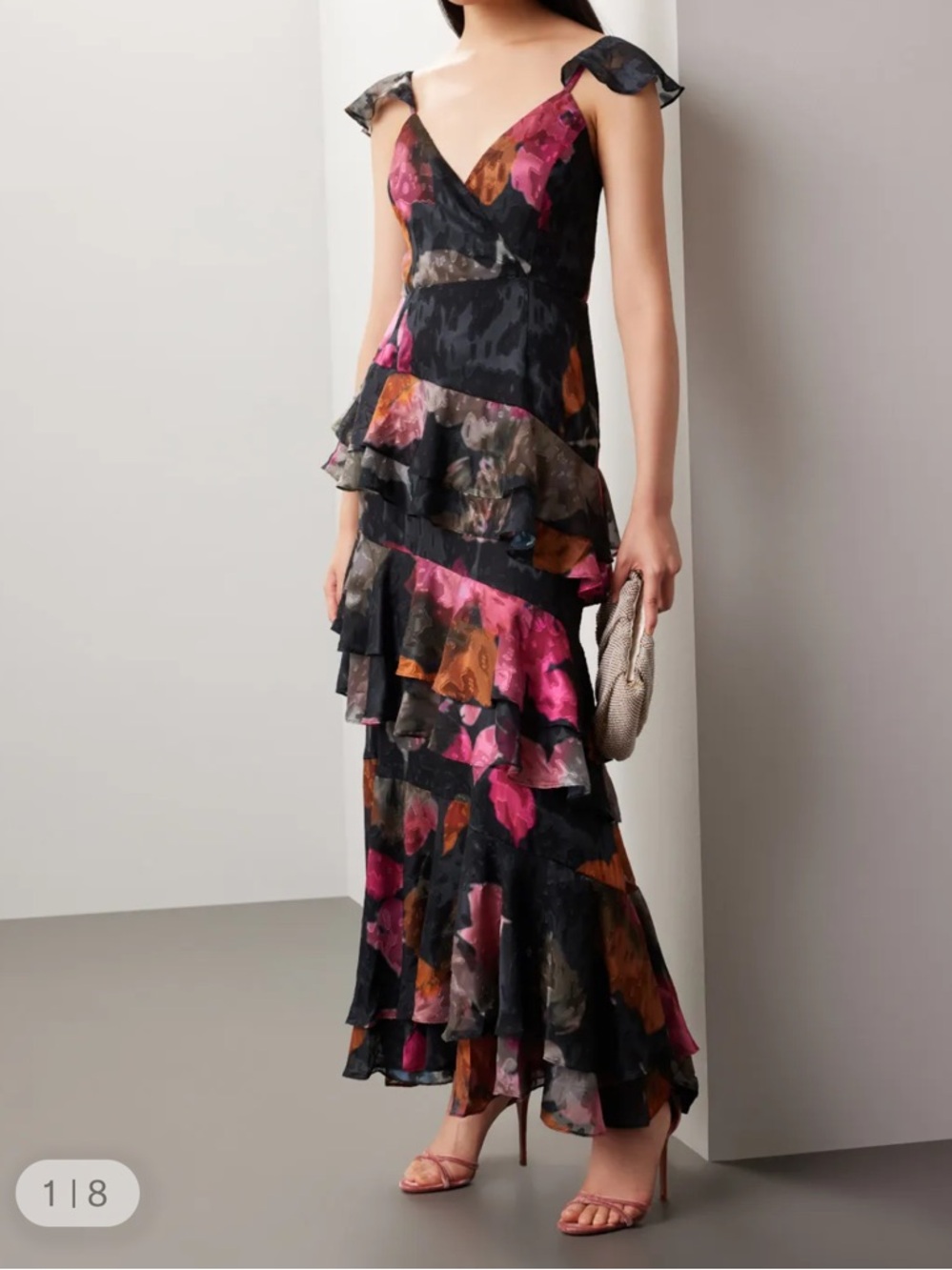 Flirty, elegant! Anthro-Hutch, Black Floral Tiered Maxi Dress with Pink accents! - Picture 2 of 3